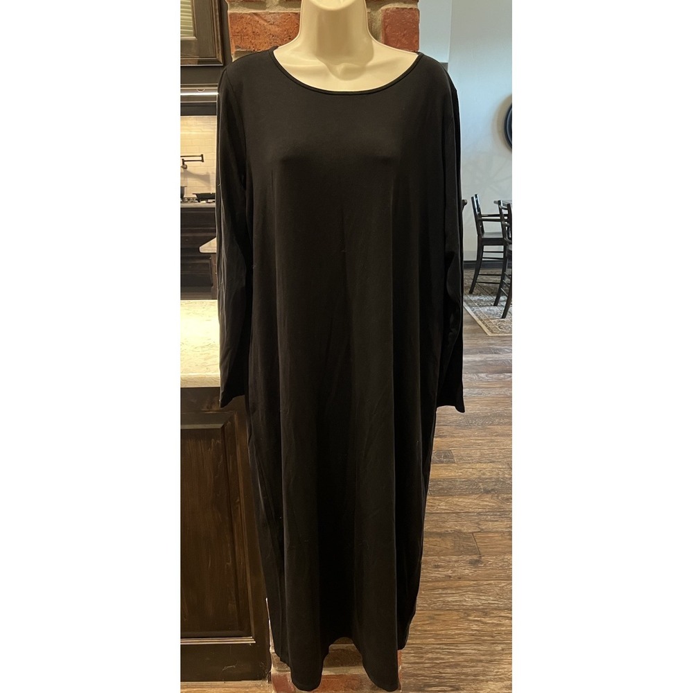 EILEEN FISHER Jewel Neck Maxi Dress Black Tencel Lyocell XXL
